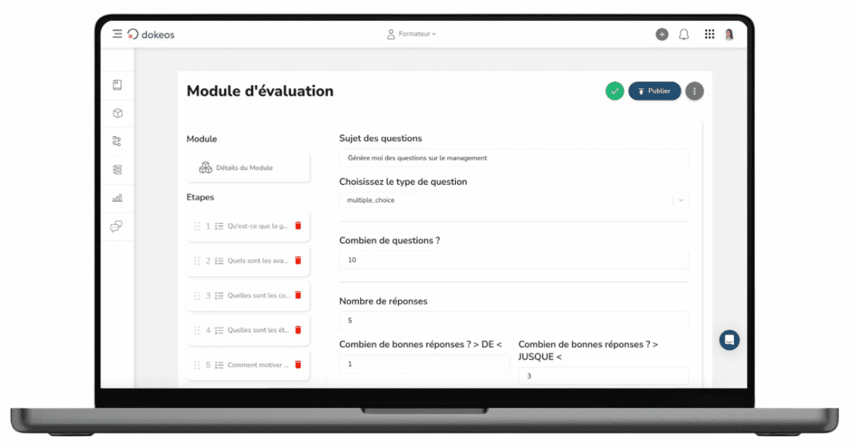 Evaluation et questionnaires de formation créés par l'IA