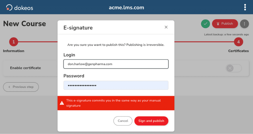 e-signature screen